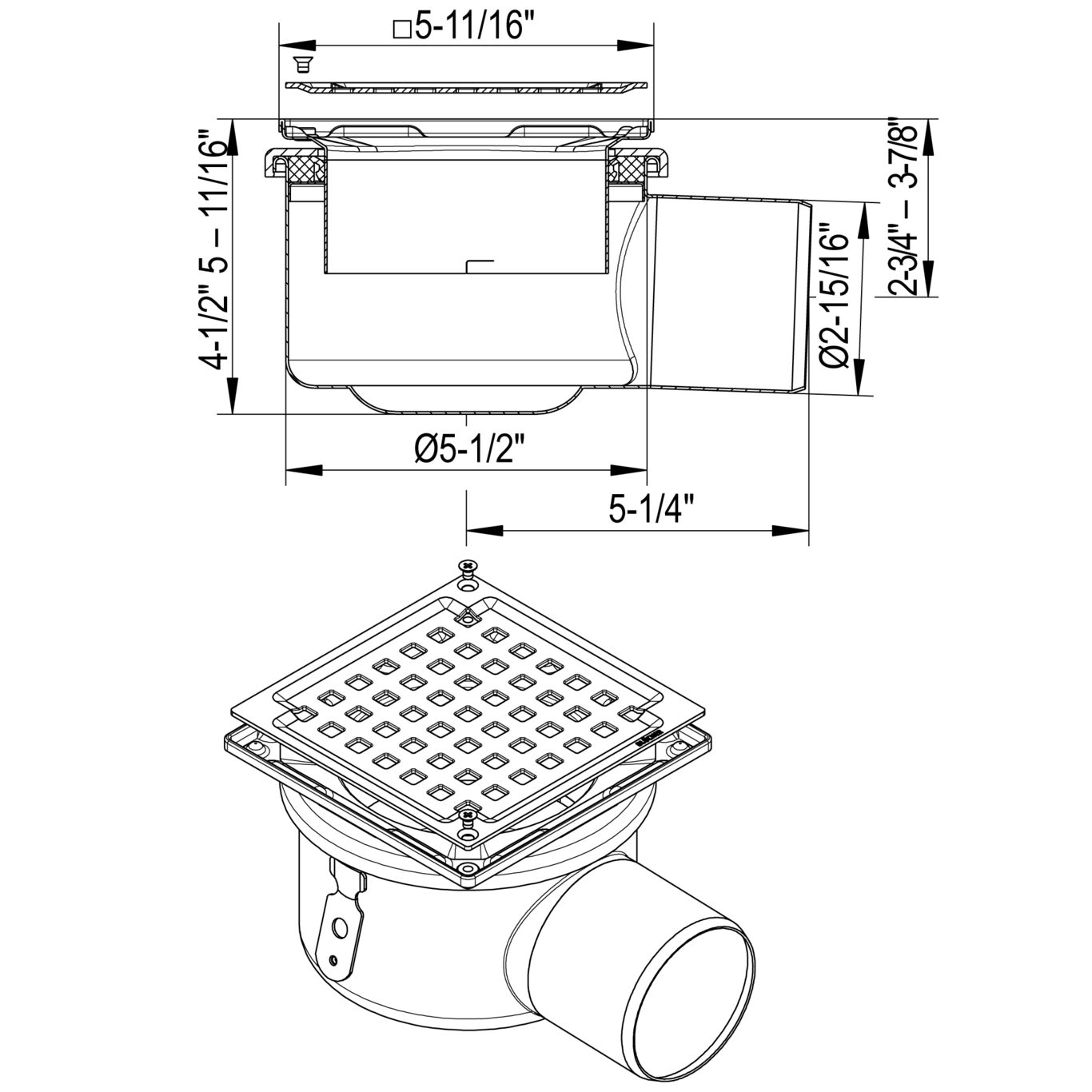 Shower drain hot sale size